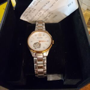 Bulova Sutton Diamond Automatic Two Tone Gold Silver Ladies Watch Pearl Face